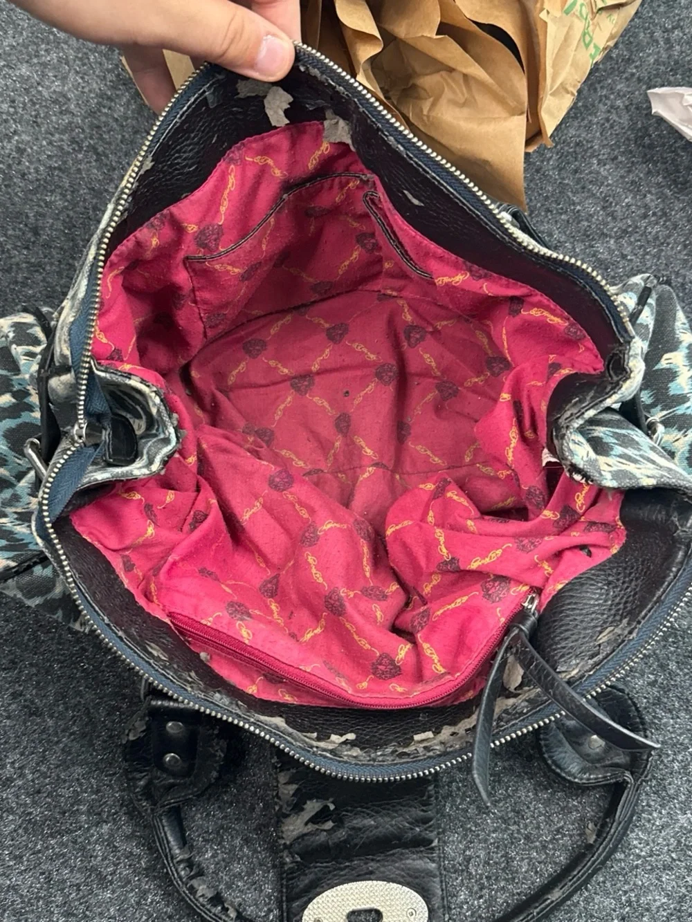 Ed Hardy Y2K Vintage Black Trim Multicolor Embroidered Bird Satchel
